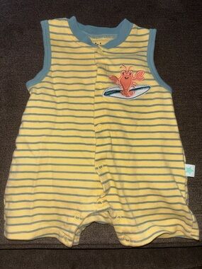 Yellow & Blue Striped Baby One-Piece Romper with Crab Patch
